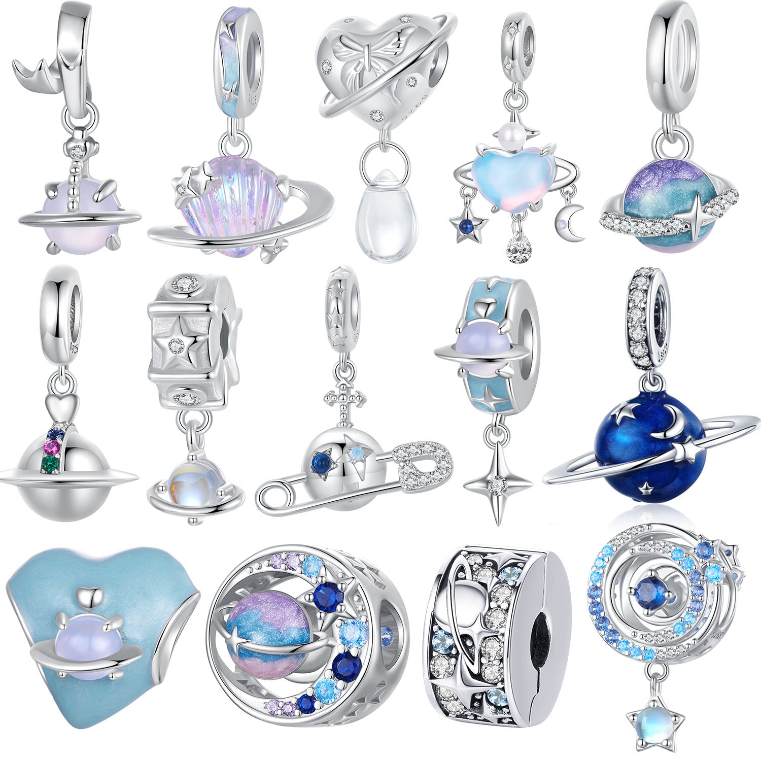 Dreamy Starry Sky Silver Pendant Charms