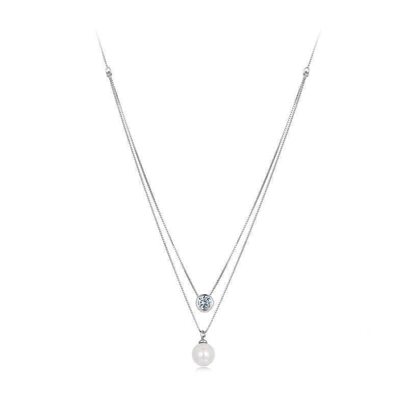 Moissanite Pearl Pendant Double Layer Necklace