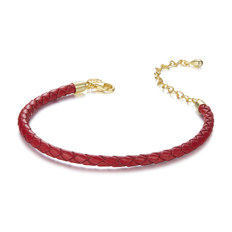 Red Basic Leather Cord Charm Bracelet