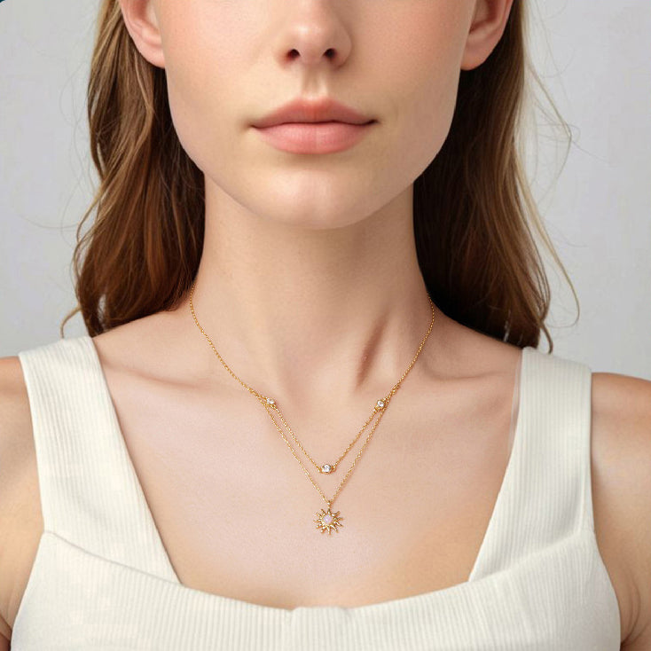 Opal Sun Double-Layer Necklace