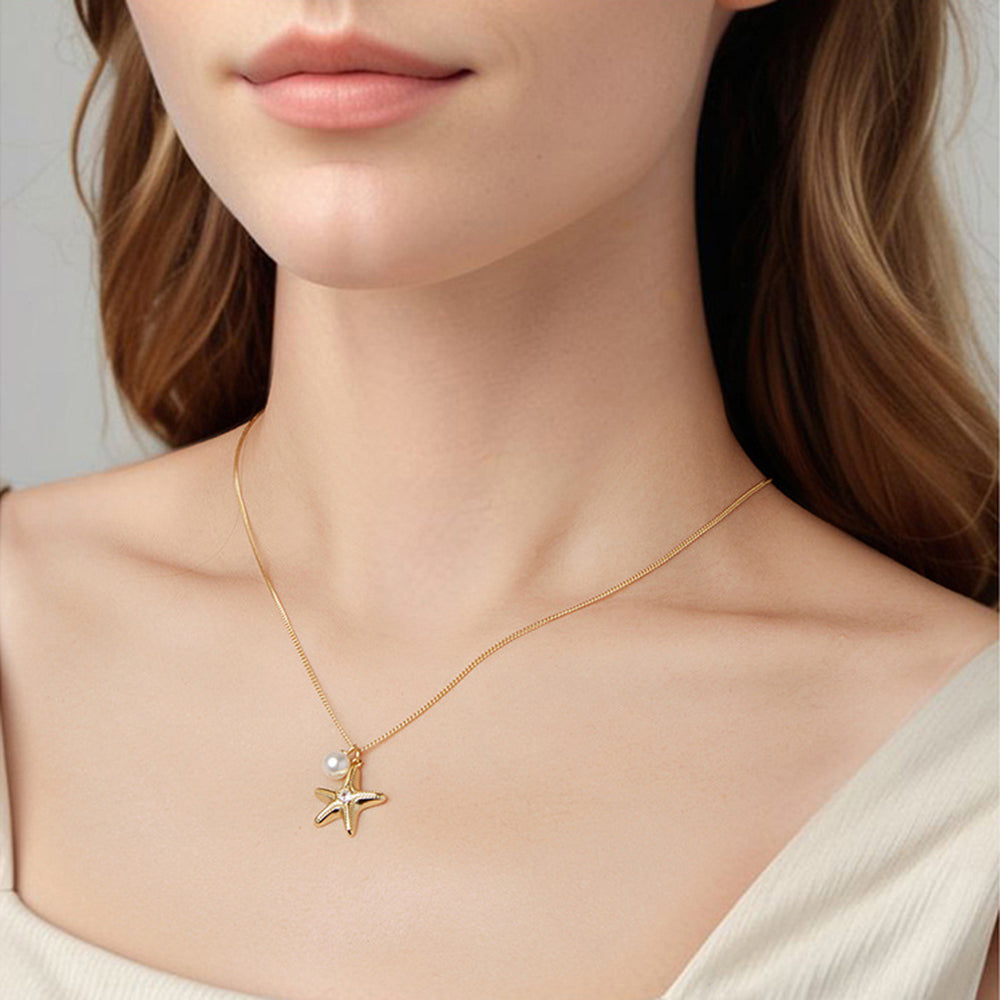 Starfish Pearl Pendant Necklace